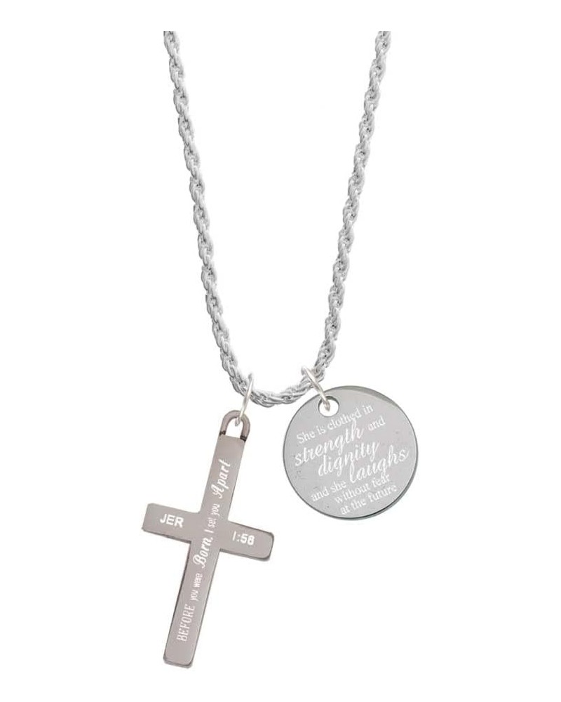 Stainless Steel Bible Verse Engraved Cross - She is Clothed in Strength and Dignity Charm Necklace, 20"+3 Jeremiah 1:56 $17.6...