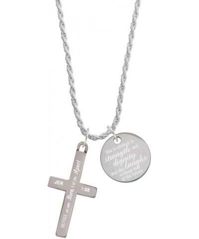 Stainless Steel Bible Verse Engraved Cross - She is Clothed in Strength and Dignity Charm Necklace, 20"+3 Jeremiah 1:56 $17.6...