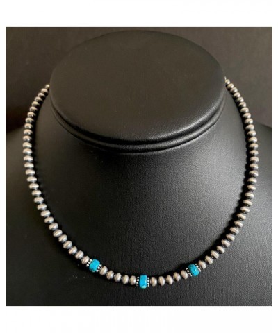 Sterling Silver 4mm Pearls with Turquoise Bead Necklace Choker. 14 inch southwestern jewelry "Navajo Style $46.00 Necklaces