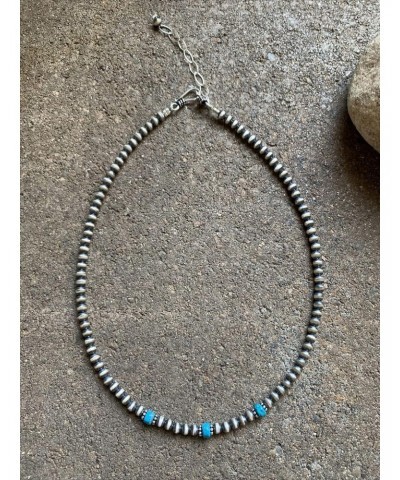 Sterling Silver 4mm Pearls with Turquoise Bead Necklace Choker. 14 inch southwestern jewelry "Navajo Style $46.00 Necklaces