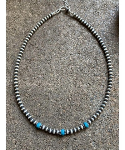 Sterling Silver 4mm Pearls with Turquoise Bead Necklace Choker. 14 inch southwestern jewelry "Navajo Style $46.00 Necklaces