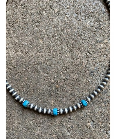 Sterling Silver 4mm Pearls with Turquoise Bead Necklace Choker. 14 inch southwestern jewelry "Navajo Style $46.00 Necklaces