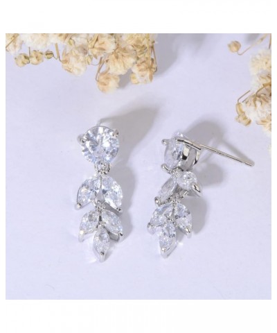 Bridal Earrings for Wedding - 14k Plated Elegant Teardrop CZ Cubic Zirconia Crystal Rhinestone Sterling Silver Floarl Leaf Cl...