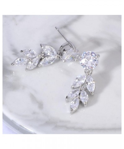 Bridal Earrings for Wedding - 14k Plated Elegant Teardrop CZ Cubic Zirconia Crystal Rhinestone Sterling Silver Floarl Leaf Cl...