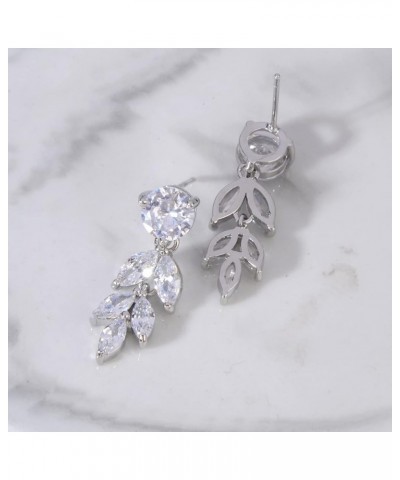 Bridal Earrings for Wedding - 14k Plated Elegant Teardrop CZ Cubic Zirconia Crystal Rhinestone Sterling Silver Floarl Leaf Cl...