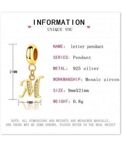 S925 Sterling Silve Letter Charm Electroplating 18K Gold A-Z Initial Pendant Charms for Bracelets Compatible With Pandora Bra...