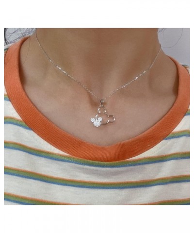 Cute Mouse Pendant Necklace 925 Sterling Silver Cubic Zirconia Crystal Animal Adjustable Choker Necklaces for Women Teen Girl...