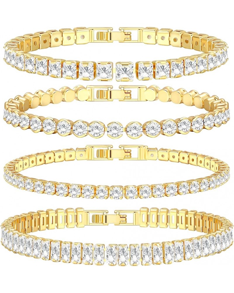 14K Gold Bracelet Set for Women, Gold Plated Diamond Cubic Zirconia Dainty Tennis Bracelets Pack, Classic Bracelets Aesthetic...