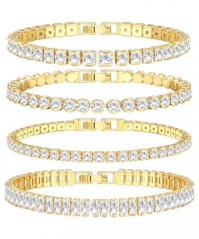 14K Gold Bracelet Set for Women, Gold Plated Diamond Cubic Zirconia Dainty Tennis Bracelets Pack, Classic Bracelets Aesthetic...