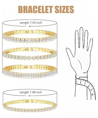 14K Gold Bracelet Set for Women, Gold Plated Diamond Cubic Zirconia Dainty Tennis Bracelets Pack, Classic Bracelets Aesthetic...