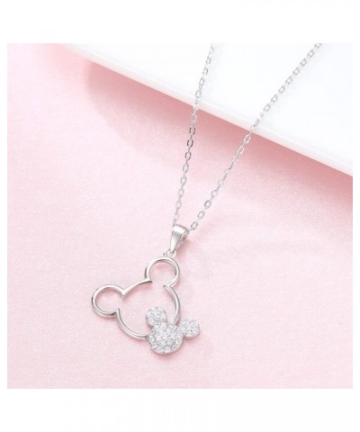 Cute Mouse Pendant Necklace 925 Sterling Silver Cubic Zirconia Crystal Animal Adjustable Choker Necklaces for Women Teen Girl...