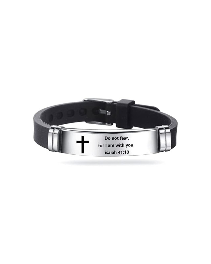 Men's Cross Silicone ID Bracelet Women Sport Wristband Engraved Inspirational Quote Faith Christian Bible Bangle Stainless St...