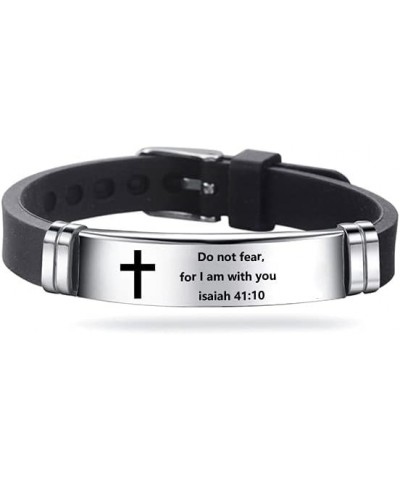 Men's Cross Silicone ID Bracelet Women Sport Wristband Engraved Inspirational Quote Faith Christian Bible Bangle Stainless St...