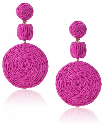 Boho Raffia Ball Earrings for Women, Statement Raffia Round Drop Earrings - Summer Beach Vacation Jewelry B-HOT PINK $11.81 E...