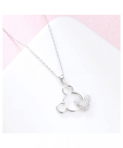 Cute Mouse Pendant Necklace 925 Sterling Silver Cubic Zirconia Crystal Animal Adjustable Choker Necklaces for Women Teen Girl...