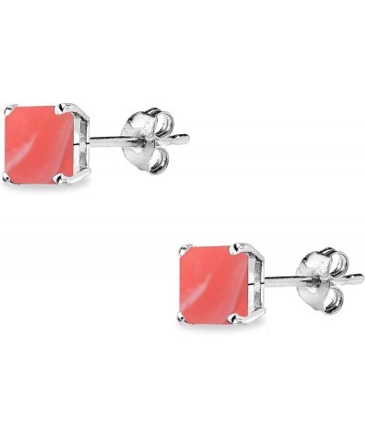 Sterling Silver Cabochon Stone 6mm Square Prong-Set Stud Earrings Dyed Coral $11.54 Earrings