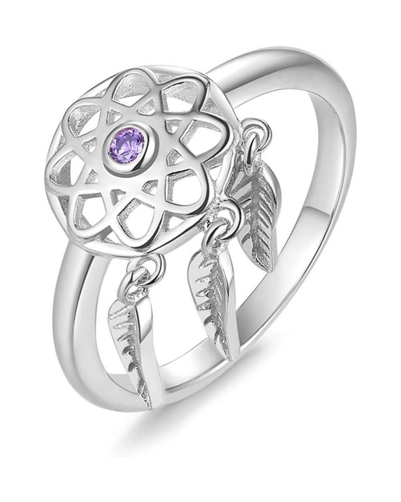 Dream Catcher Ring Sterling Silver 925 Cubic Zirconia for Girls Women Band Width 0.7in US Size 6-7-8 Rhodium $7.79 Rings