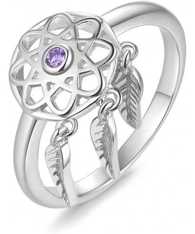 Dream Catcher Ring Sterling Silver 925 Cubic Zirconia for Girls Women Band Width 0.7in US Size 6-7-8 Rhodium $7.79 Rings