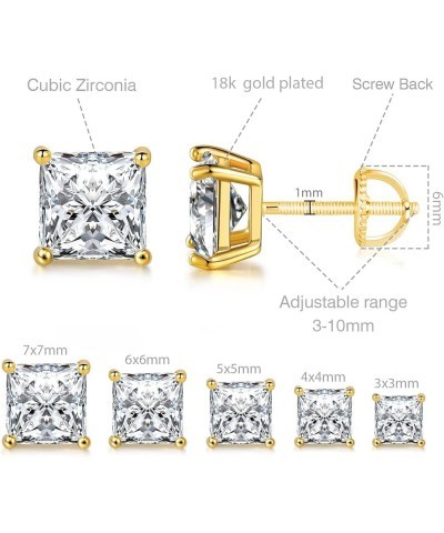 18K Gold Plated Princess Cut Cubic Zirconia Screw Back Stud Earring Pack of 5 Pairs (5 Pairs) B-yellow gold $8.80 Earrings