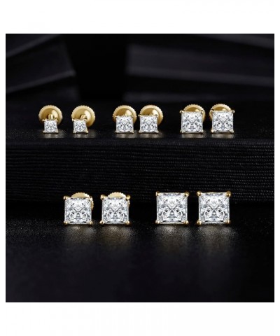 18K Gold Plated Princess Cut Cubic Zirconia Screw Back Stud Earring Pack of 5 Pairs (5 Pairs) B-yellow gold $8.80 Earrings