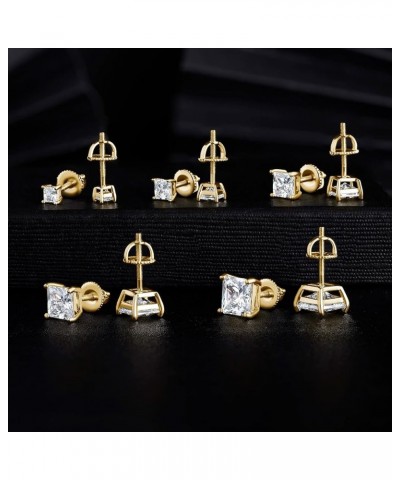 18K Gold Plated Princess Cut Cubic Zirconia Screw Back Stud Earring Pack of 5 Pairs (5 Pairs) B-yellow gold $8.80 Earrings