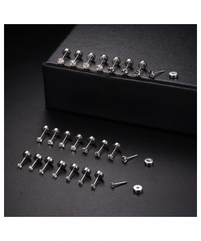 12Pairs 20G Stainless Steel CZ Stud Earrings for Women Men Cartilage Helix 2mm Stud Earrings Set Round Cubic Zirconia Screw F...