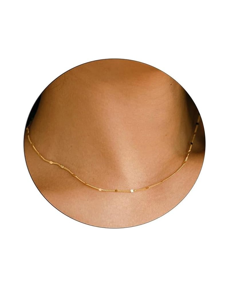 Gold Dainty Choker Necklace for Women 14K Gold/Silver Plated Satellite Choker Shining Dots Chain Thin Trendy beads Paperclip ...