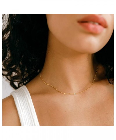 Gold Dainty Choker Necklace for Women 14K Gold/Silver Plated Satellite Choker Shining Dots Chain Thin Trendy beads Paperclip ...