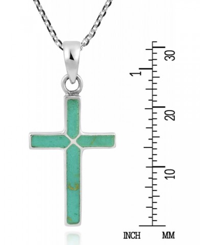 Cross of Faith Simulated Green Turquoise Inlaid .925 Sterling Silver Pendant Necklace | Cross Pendant Necklace | Turquoise Pe...