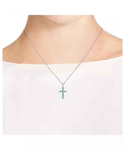 Cross of Faith Simulated Green Turquoise Inlaid .925 Sterling Silver Pendant Necklace | Cross Pendant Necklace | Turquoise Pe...