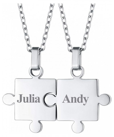 Puzzle Matching Necklace Personalized Custom BFF Pendant Necklaces Set for Women Men Family/Team/Classmates Names Jewelry 2 P...