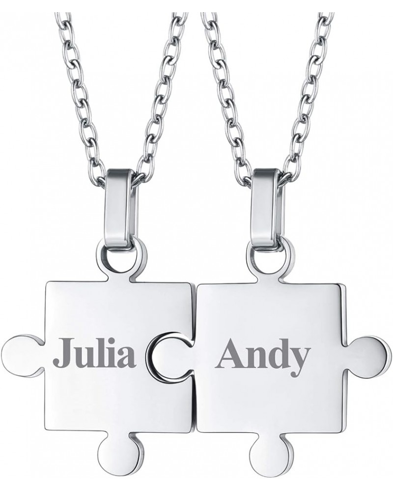 Puzzle Matching Necklace Personalized Custom BFF Pendant Necklaces Set for Women Men Family/Team/Classmates Names Jewelry 2 P...