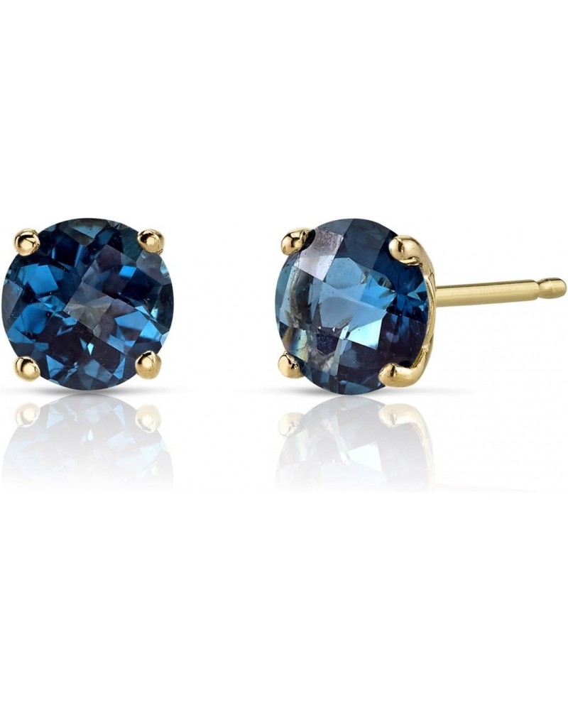 Solid 14K Yellow Gold London Blue Topaz Stud Earrings for Women, Genuine Gemstone Birthstone Classic Solitaire Round Shape, 6...