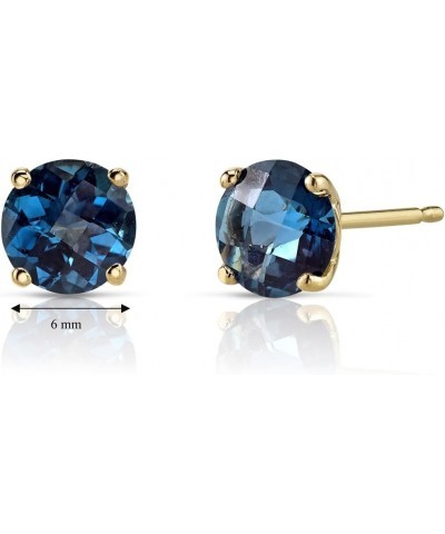 Solid 14K Yellow Gold London Blue Topaz Stud Earrings for Women, Genuine Gemstone Birthstone Classic Solitaire Round Shape, 6...