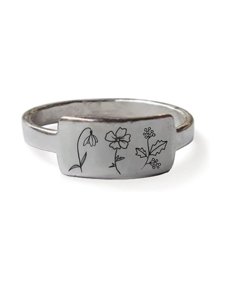 Mother's Day Gifts Personalized Birth Month Flower Ring 925 Sterling Silver Custom Nature Ring Birth Month Flower Gift For He...