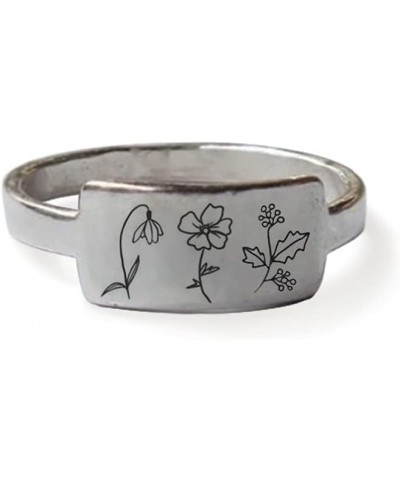 Mother's Day Gifts Personalized Birth Month Flower Ring 925 Sterling Silver Custom Nature Ring Birth Month Flower Gift For He...