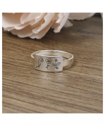 Mother's Day Gifts Personalized Birth Month Flower Ring 925 Sterling Silver Custom Nature Ring Birth Month Flower Gift For He...