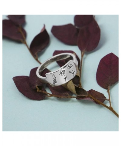 Mother's Day Gifts Personalized Birth Month Flower Ring 925 Sterling Silver Custom Nature Ring Birth Month Flower Gift For He...