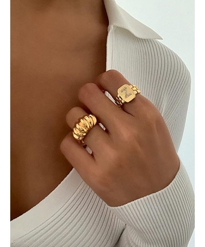 14K Gold Plated Initial Letter Ring for Women Adjustable Crystal Inlaid Alphabet A-Z Stackable Signet Rings U $9.88 Rings