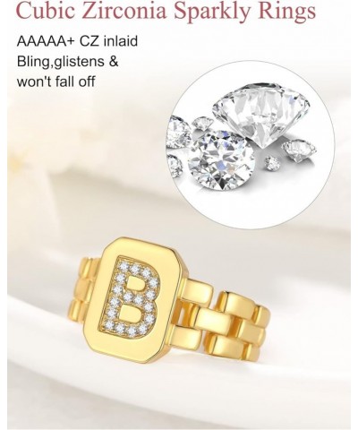 14K Gold Plated Initial Letter Ring for Women Adjustable Crystal Inlaid Alphabet A-Z Stackable Signet Rings U $9.88 Rings