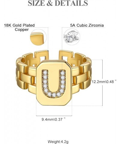 14K Gold Plated Initial Letter Ring for Women Adjustable Crystal Inlaid Alphabet A-Z Stackable Signet Rings U $9.88 Rings