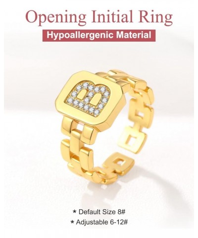 14K Gold Plated Initial Letter Ring for Women Adjustable Crystal Inlaid Alphabet A-Z Stackable Signet Rings U $9.88 Rings