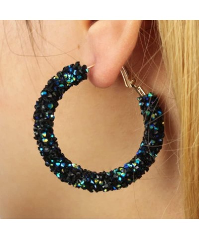 Round Circle Glitter Hoop Earrings Bohemian Sparkle Resin Rhinestone Wrapped Drop Dangle Earrings Jewelry for Women Girls Mul...