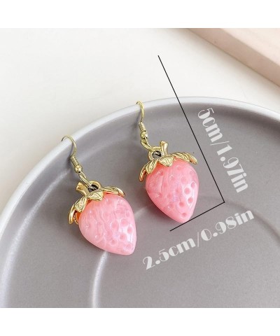 Red Strawberry Earrings 3D Acrylic Resin Strawberry Drop Dangle Earrings for Women Teen Girls Simulated Fruit Strawberry Earr...