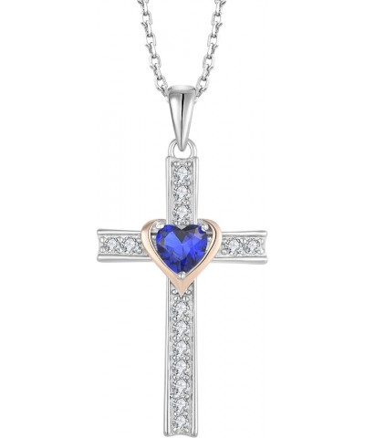 Women Necklace 925 Sterling Silver Heart Cross Pendant Necklace with Cubic Zirconia Jewelry Gift for Mother Grandma Girl Daug...