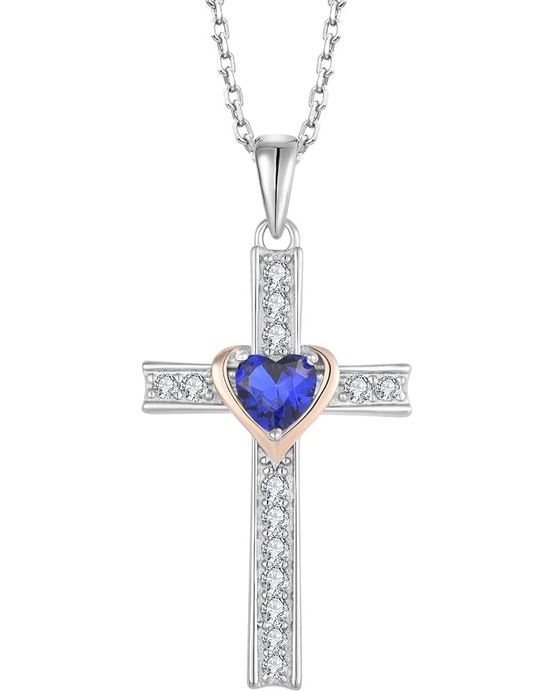 Women Necklace 925 Sterling Silver Heart Cross Pendant Necklace with Cubic Zirconia Jewelry Gift for Mother Grandma Girl Daug...