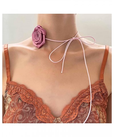 Rose Flower Velvet Choker Necklace Vintage Pink Rose Choker Necklace Big Flower Suede Necklace Pink Flower Suede Necklace Lol...