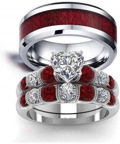 His and Hers Wedding Ring Sets Couples Matching Rings Black Women's Red Cubic Zirconia Wedding Engagement Ring Bridal Sets & ...