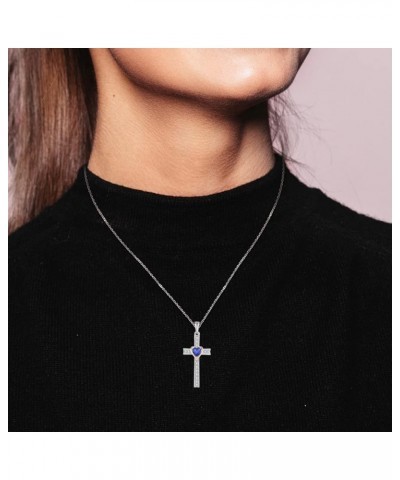 Women Necklace 925 Sterling Silver Heart Cross Pendant Necklace with Cubic Zirconia Jewelry Gift for Mother Grandma Girl Daug...