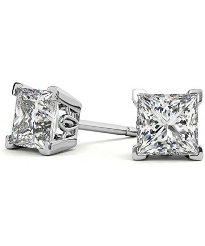 1.0-5.0Ct.tw Princess Moissanite Vintage Scroll Stud Earrings In 14k White Rose Yellow Gold | Excellent Cut Moissanite Earrin...